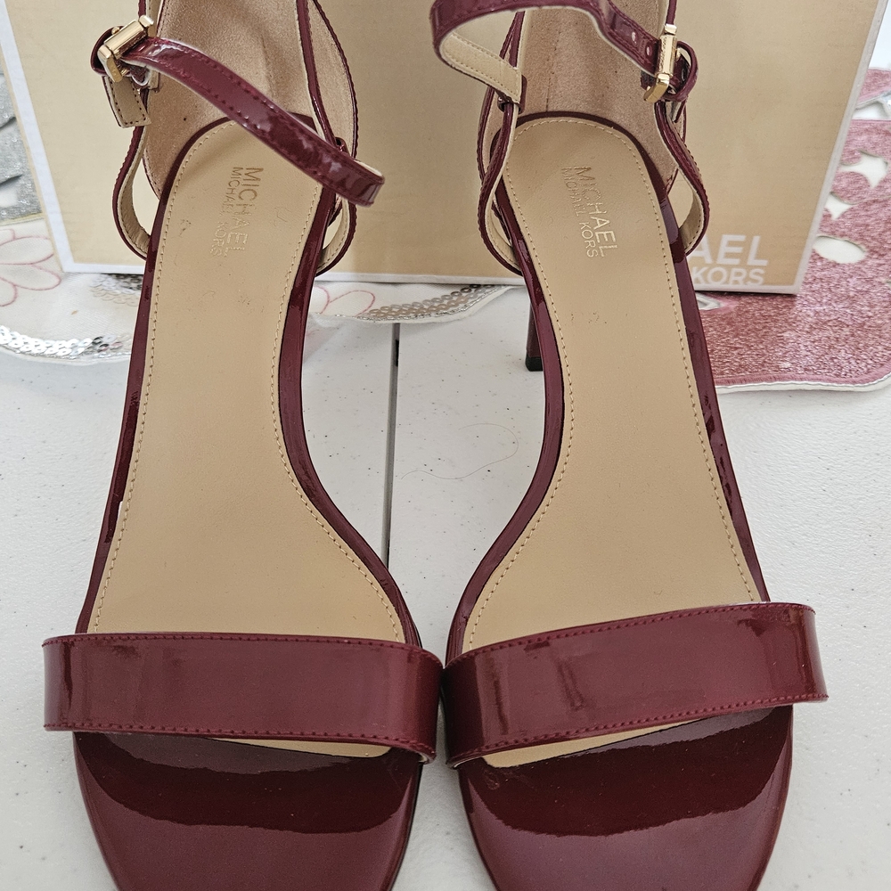Michael Kors Women’s Burgundy Patent Leather Ankle Strap Sandals